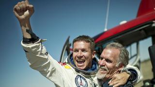 Pilot Felix Baumgartner of Austria and and Technical Project Director Art Thompson of the Unites Statescelebrate after successfully completing the final manned flight for Red Bull Stratos in RoswellNew Mexico, USA - 14.10.12This is a PR photo. WENN does not claim any ownership including but not limited to Copyright or License in the attached material. Fees charged by WENN are for WENN's services only, and do not, nor are they intended to, convey to the user any ownership of Copyright or License in the material. By publishing this material you expressly agree to indemnify and to hold WENN and its directors, shareholders and employees harmless from any loss, claims, damages, demands, expenses (including legal fees), or any causes of action or  allegation against WENN arising out of or connected in any way with publication of the material. Supplied by WENN.com
