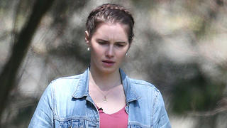 EXCLUSIVE: Amanda Knox takes a stroll through a local park in Seattle while doing a TV interview. Photographs taken March 28th 2013.