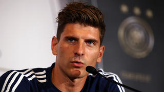 MAINZ, GERMANY - AUGUST 13:  Mario Gomez attends the press conference of Germany at Hyatt Hotel on August 13, 2013 in Mainz, Germany. The team of Germany will play a friendly match against Paraguay on August 14, 2013 at Fritz-Walter-Stadium in Kaiserslautern, Germany.  (Photo by Christof Koepsel/Bongarts/Getty Images)