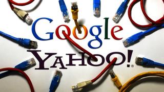 An illustration picture shows the logos of Google and Yahoo connected with LAN cables in a Berlin office October 31, 2013. The National Security Agency has tapped directly into communications links used by Google and Yahoo to move huge amounts of email and other user information among overseas data centers, the Washington Post reported on Wednesday. The report, based on secret NSA documents leaked by former contractor Edward Snowden, appears to show the agency has used weak restrictions on its overseas activities to exploit major U.S. companies' data to a far greater extent than realized.  REUTERS/Pawel Kopczynski (GERMANY - Tags: POLITICS BUSINESS TELECOMS)