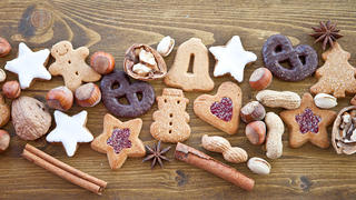 Various christmas cookies, nuts and gingerbread
