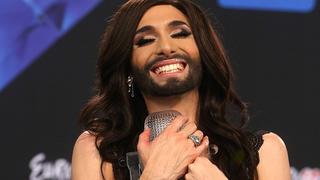 ITAR-TASS: COPENHAGEN, DENMARK. MAY 11, 2014. Conchita Wurst representing Austria, the winner the 2014 Eurovision Song Contest, poses for a photograph with a trophy at a press conference. PUBLICATIONxINxGERxAUTxONLY RE1436E4ITAR TASS Copenhagen Denmark May 11 2014 Conchita Sausage representing Austria The Winner The 2014 Eurovision Song Contest Poses for a Photo With a Trophy AT a Press Conference PUBLICATIONxINxGERxAUTxONLY RE1436E4