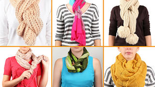 Different ways to tie scarves. Woman wearing scarves