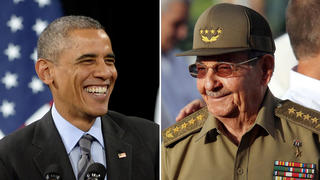 ARCHIV - Die Bildkombo zeigt US Präsident Barack Obama (l) am 21.11.2014 in Las Vegas (USA) und den kubanischen Präsidenten Raul Castro am 26.07.2014 in Artemisa (Kuba). Foto: Michael Nelson/Alejandro Ernesto dpa(zu dpa: «Kuba und die USA - Das Auf und Ab der Beziehungen» vom 17.12.2014) +++(c) dpa - Bildfunk+++