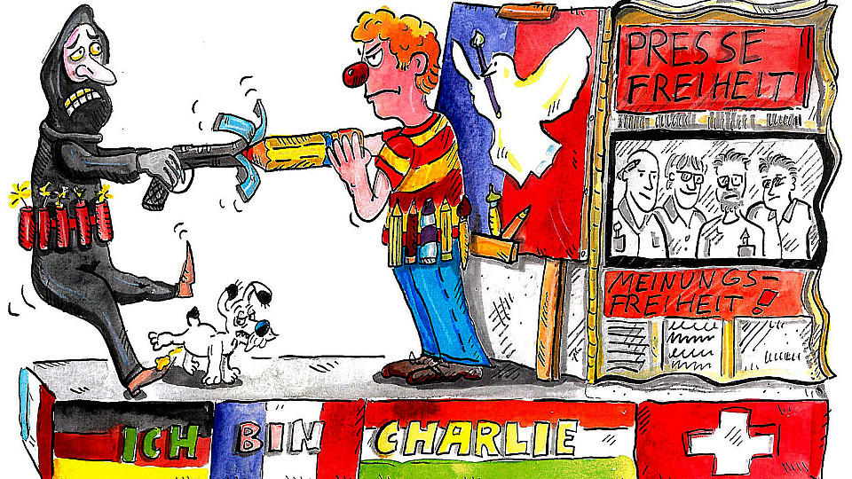 Der Entwurf des Wagens zu 'Charlie Hebdo' für den Kölner Rosenmontagszug