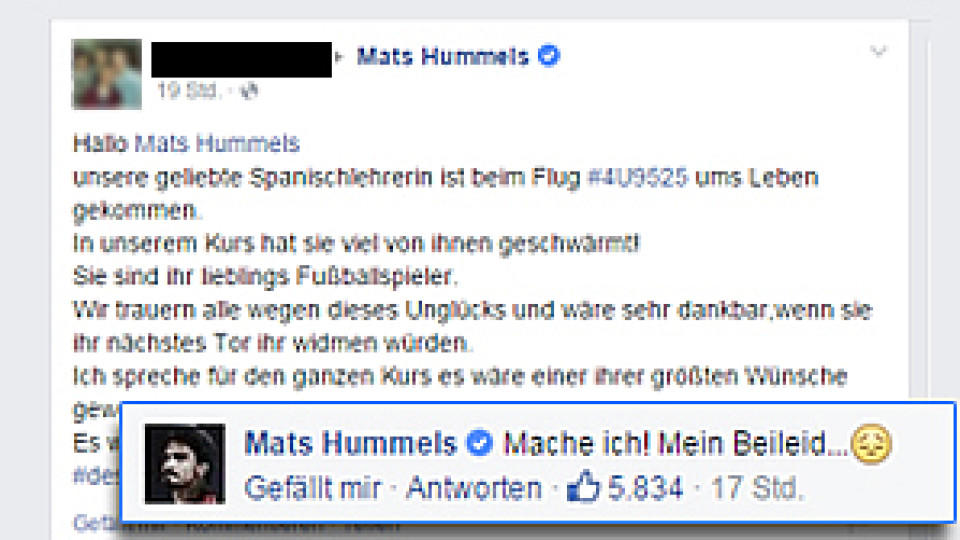 Schüler aus Haltern bittet Mats Hummels um ein Tor für seine verunglückte Lehrerin
