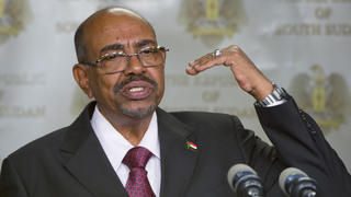 Sudan's President Omar al-Bashir speaks after meeting with South Sudan's President Salva Kiir, in the capital Juba, South Sudan Monday, Jan. 6, 2014. Officials close to the talks between representatives of South Sudan's President Salva Kiir and former Vice President Riek Machar in Ethiopia said Monday that direct talks between the warring factions of South Sudan have stalled after hitting a snag over differences on the agenda. (AP Photo/Ali Ngethi)