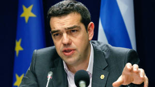 FILE - Greek Prime Minister Alexis Tsipras holds a news conference at the end of the European Summit of Heads of States and governments at the European Council headquarters in Brussels, Belgium, 20 March 2015. EPA/JULIEN WARNAND (zu dpa «Athen kratzt letzte Mittel zusammen - Kann Griechenland Pleite abwenden?» vom 27.05.2015) +++(c) dpa - Bildfunk+++