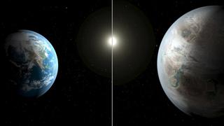 An artistic illustration compares Earth (L) to a planet beyond the solar system that is a close match to Earth, called Kepler-452b in this NASA image released on July 23, 2015. The planet, which is about 60 percent bigger than Earth, is located about 1,400 light years away in the constellation Cygnus, the scientists told a news conference on Thursday. REUTERS/NASA/Ames/JPL-Caltech/T. Pyle/Handout TPX IMAGES OF THE DAYATTENTION EDITORS - FOR EDITORIAL USE ONLY. NOT FOR SALE FOR MARKETING OR ADVERTISING CAMPAIGNS. THIS IMAGE HAS BEEN SUPPLIED BY A THIRD PARTY. IT IS DISTRIBUTED, EXACTLY AS RECEIVED BY REUTERS, AS A SERVICE TO CLIENTS. 