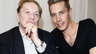 COLOGNE, GERMANY - AUGUST 05:  (L-R) Helmut Berger and designer Florian Wess attends the GarconF fashion show at Balloni-Hallen on August 5, 2014 in Cologne, Germany.  (Photo by Andreas Rentz/Getty Images)