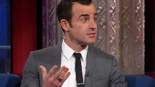 Justin Theroux during an appearance on CBS's 'The Late Show with Stephen Colbert.'  Justin talks about his show The 'Leftovers' and plays the eyebrows emotions game.Featuring: Justin TherouxWhere: United StatesWhen: 19 Nov 2015Credit: Supplied by WENN.com**WENN does not claim any ownership including but not limited to Copyright, License in attached material. Fees charged by WENN are for WENN's services only, do not, nor are they intended to, convey to the user any ownership of Copyright, License in material. By publishing this material you expressly agree to indemnify, to hold WENN, its directors, shareholders, employees harmless from any loss, claims, damages, demands, expenses (including legal fees), any causes of action, allegation against WENN arising out of, connected in any way with publication of the material.**