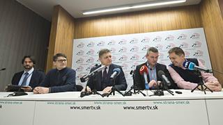 (160306) -- BRATISLAVA, March 6, 2016 -- Slovak Prime Minister and the leader of Smer-SD party Robert Fico (C) attends a press conference at the party s headquarters in Bratislava, Slovakia, March 6, 2016. The left-wing Smer-SD party won the general elections in Slovakia, but would lose majority in the 150-seat National Council, preliminary results showed Sunday. After 91 percent of the ballots have been counted, Smer-SD, the conservative ruling party of Prime Minister Robert Fico, garnered 28.68 percent, followed by Liberal SaS with 11.54 percent. /Martin Baumann) (djj) SLOVAKIA-BRATISLAVA-GENERAL ELECTIONS-SMER-SD PARTY TASR PUBLICATIONxNOTxINxCHNBratislava March 6 2016 Slovak Prime Ministers and The Leader of Smer SD Party Robert Fico C Attends a Press Conference AT The Party S Headquarters in Bratislava Slovakia March 6 2016 The left Wing Smer SD Party Won The General Elections in Slovakia but Would Lots Majority in The 150 Seat National Council preliminary Results showed Sunday After 91 percent of The Ballots have been counted Smer SD The Conservative ruling Party of Prime Ministers Robert Fico garnered 28 68 percent followed by Liberal SAS With 11 54 percent Martin Baumann djj Slovakia Bratislava General Elections Smer SD Party TASR PUBLICATIONxNOTxINxCHN