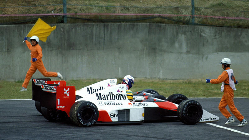 Ayrton Senna -BRA- und Teamkollege Alain Prost -FRA- McLaren MP4/5 F1 GP Japan 1989