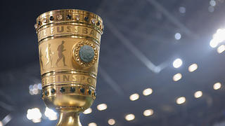 HANOVER, GERMANY - FEBRUARY 01: The DFB Pokal trophy on display during the Bundesliga match between Hannover 96 and Borussia Moenchengladbach  at HDI-Arena on November 8, 2013 in Hanover, Germany.  (Photo by Stuart Franklin/Bongarts/Getty Images)