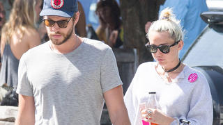 Liam Hemsworth and Miley Cyrus goes for lunch in Byron Bay.Liam and Miley were seen walking together as they left a restaurant in Byron Bay.