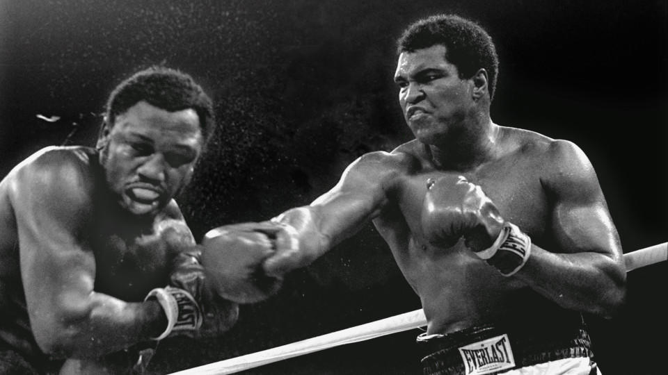 FILE - In this Oct. 1, 1975, file photo, heavyweight champion Muhammad Ali connects with a right to challenger Joe Frazier in the ninth round of their title fight in Manila, Philippines. It was, Muhammad Ali would later say, the closest thing to deat