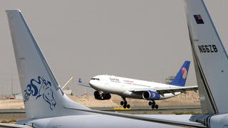 epa05315808 (FILE) A file picture dated 18 November 2008 shows an airplane of Egypt's state-owned carrier, EgyptAir, landing next to exhibited aircrafts at Middle East Business Aviation (MEBA) Exhibition at the airport of Dubai, United Arab Emirates. According to media reports quoting Egyptair on 19 May 2016, EgyptAir Airbus A320 Flight MS804 disappeared off radar some 10 miles (16km) after entering Egypt's airspace. The plane, said to be carrying 69 people on board, 59 passengers and 10 crew members, took off from France's Charles de Gaulle airport on 18 May night and was expected to land in Cairo on 19 May early morning. According to the airline's twitter account, they contacted the concerned authorities and bodies for inspections through rescue teams. EPA/ALI HAIDER +++(c) dpa - Bildfunk+++
