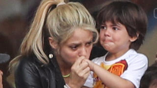 Shakira, wife of Gerard Pique and their two sons, Milan Pique Mebarak and the younger Sasha Pique Mebarak, along Pique's parents Montserrat Bernabeu and Joan Pique attend the match between Italy and Spain - Round of 16 - UEFA Euro 2016, Stade de France, Saint-Denis