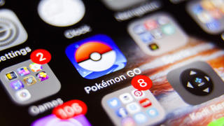 La Habra, United States - July 12, 2016: Macro closeup image of pokemon go game app icon among other icons on an iphone smartphone device. Pokemon Go is a popular virtual reality game for mobile devices.
