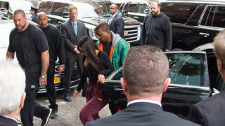 Kim Kardashian and Kanye West are seen in Tribeca in New York City the day after Kim was robbed at gunpoint in Paris.