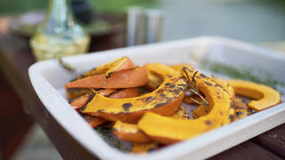 Close-up of grilled pumpkin on the plate