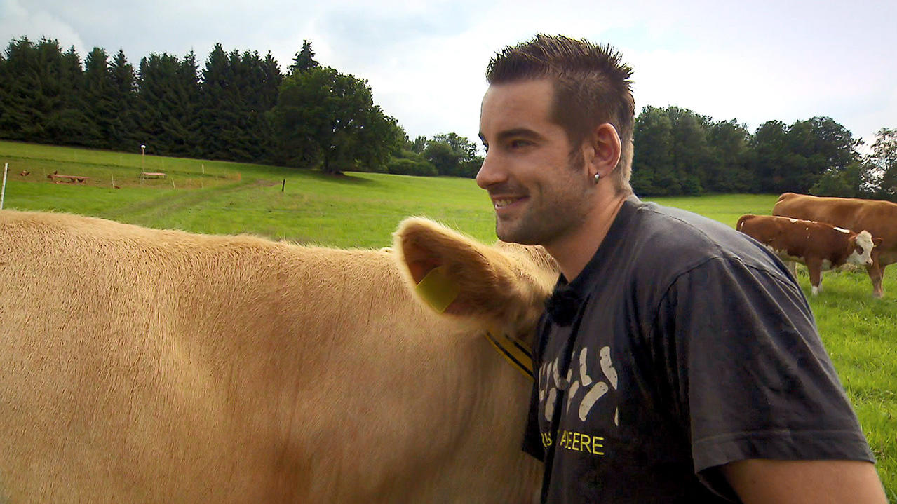 Jungbauer Daniel ist froh, dass Lina sich auf die Arbeit mit den Kühen einlässt.