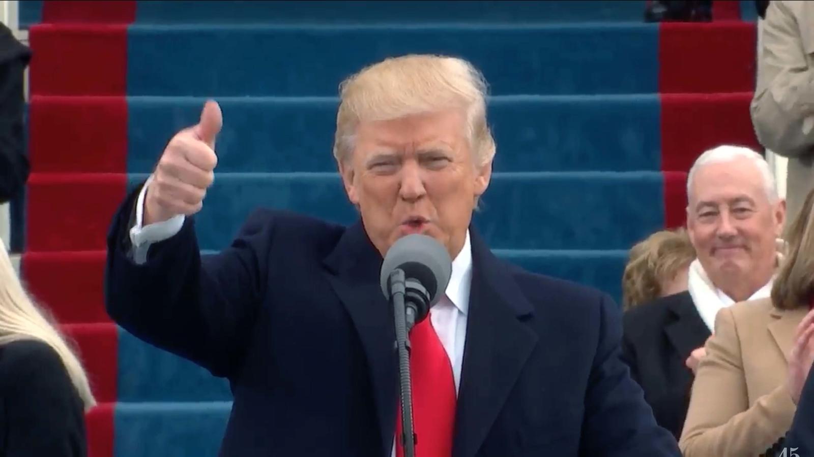 Trump takes the oath of office and steps forward as the 45th President to make his inaugural speech