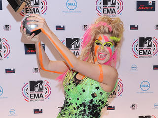 Ke$ha with an award at the MTV EMA 2010 in Madrid, Spain.