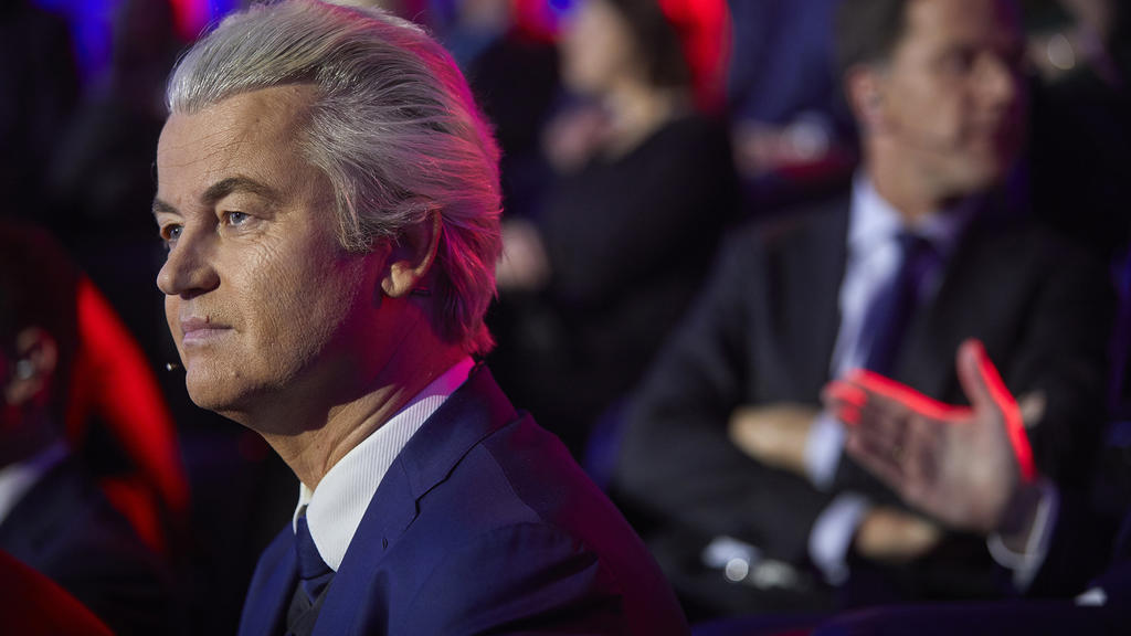 Der niederländische Rechtspopulist Geert Wilders nimmt am 14.03.2017 in Den Haag (Niederlande) am letzten TV-Duell vor den Parlamentswahlen teil. In den Niederlanden wird am 15. März ein neues Parlament gewählt. Foto: Phil Nijhuis/HH/AP/dpa +++(c) dp