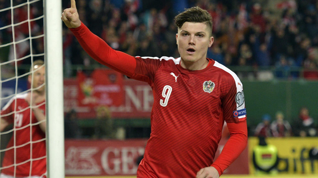 Fußball: WM-Qualifikation, Europa, Gruppenphase, Gruppe D, 5. Spieltag, Österreich - Moldau am 24.03.2017 im Ernst Happel-Stadion in Wien (Österreich). Österreichs Marcel Sabitzer bejubelt seinen Treffer zum 1:0. Foto: Hans Punz/APA/dpa +++(c) dpa -