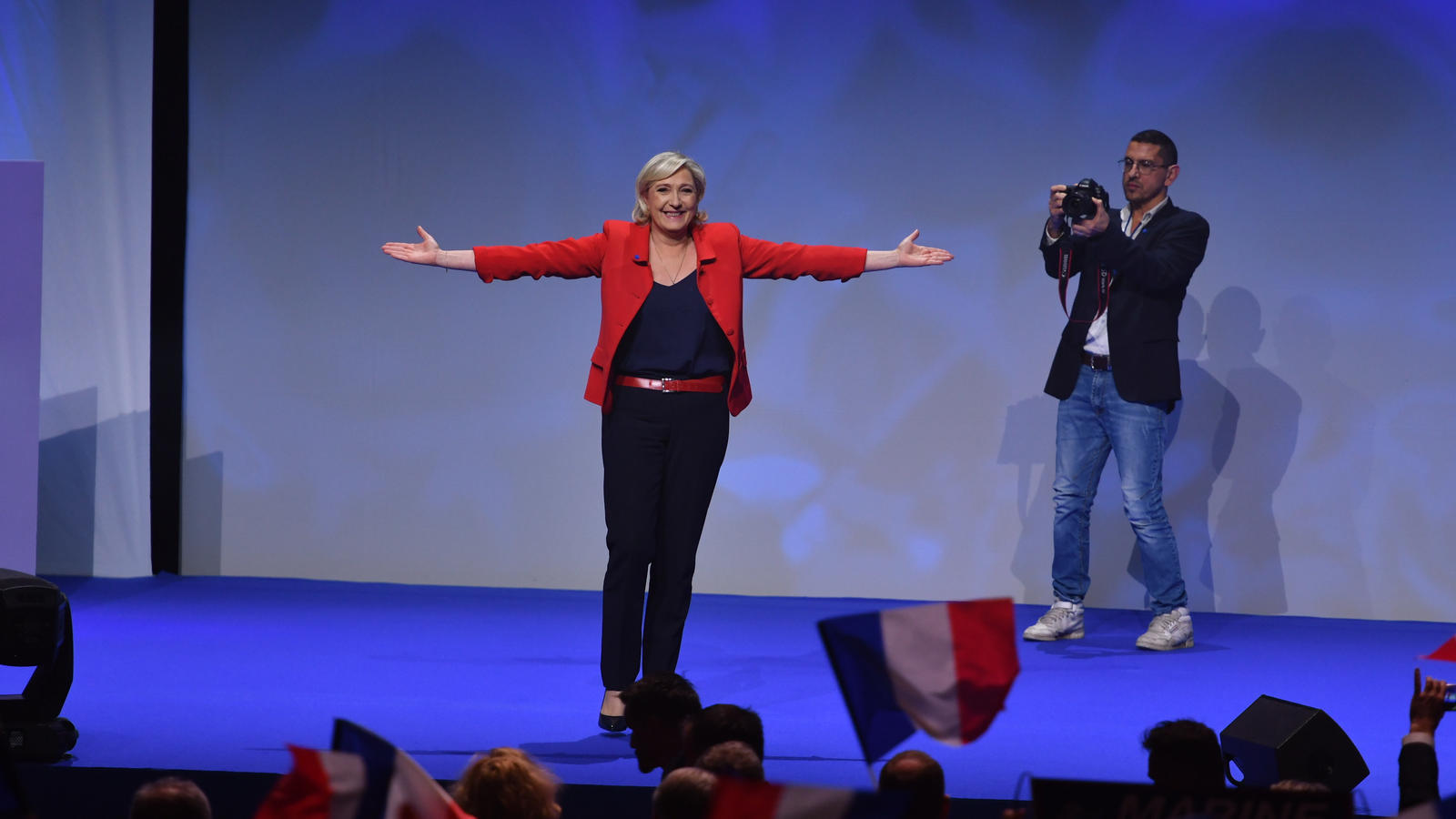 National Front (FN) Leader Marine Le Pen holds a campaign rally in Paris, France.