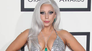 Lady Gaga arrives at the 57th Grammy Awards.