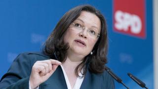 June 7, 2017 - Berlin, Germany - Federal Minister of Labour and Social Affairs Andrea Nahles is pictured during a news conference held with Chairman and Chancellor candidate of the Social Democratic Party (SPD) Martin Schulz (not in the picture) to present proposals for retirement policies at the SPD headquarters Willy-Brandt-Haus in Berlin, Germany on June 7, 2017. Berlin Germany PUBLICATIONxINxGERxSUIxAUTxONLY - ZUMAn230 20170607_zaa_n230_133 Copyright: xEmmanuelexContinix  