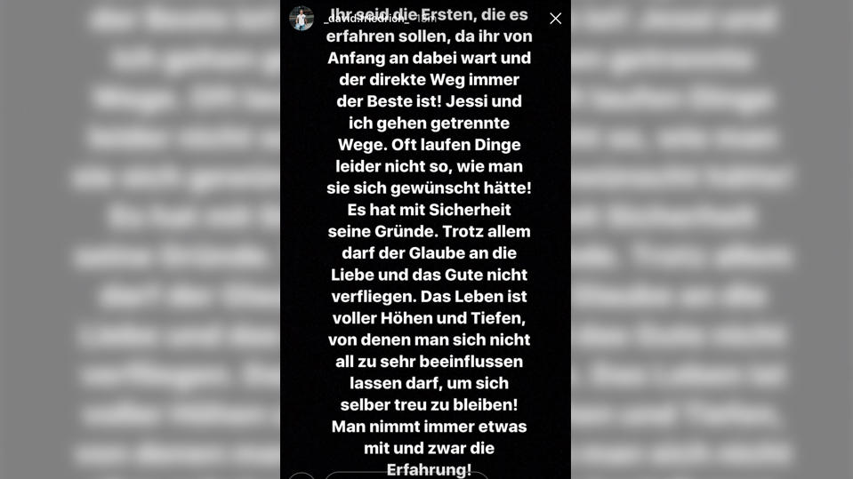 David Friedrich postet die Trennung von Jessica Paszka