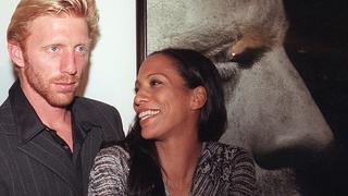 Boris Becker und seine Ehefrau Barbara freuen sich am Donnerstag abend (11.09.1997) in München bei der Vernissage von Herb Ritts über sein Portrait. Herb Ritts zeigt Fotos von dreizehn Superstars aus aller Welt, darunter auch Boris Becker, die für ihn die Hüllen fallen ließen. dpa