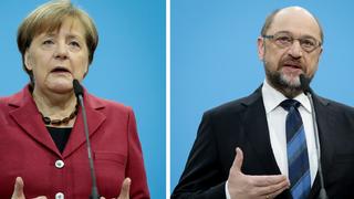 Die Fotokombination zeigt den CSU-Vorsitzenden und Bayerns Ministerpräsidenten Horst Seehofer (l-r, CSU), Bundeskanzlerin Angela Merkel (CDU) und den SPD-Parteivorsitzenden Martin Schulz am 26.01.2018 in Berlin im Konrad-Adenauer-Haus zu Beginn der Koalitionsverhandlungen von Union und SPD. Foto: Kay Nietfeld/dpa +++ dpa-Bildfunk +++