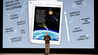 Apple's Vice-President of iOS, iPad and iPhone Product Marketing, Greg Joswiak, speaks at an education-focused event at Lane Technical College Prep High School in Chicago, Illinois, U.S., March 27, 2018. REUTERS/John Gress
