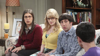 Image #: 38993422    'The Matrimonial Momentum' -- Sheldon  doesn't know how to act after Amy pushes pause on their relationship, on the ninth season premiere of THE BIG BANG THEORY, Monday, Sept. 21 (8:00-8:31 PM, ET/PT), on the CBS Television Network. Pictured left to right: Mayim Bialik, Melissa Rauch, Simon Helberg, Jim Parsons and Kevin Sussman     Sonja Flemming/CBS /Landov Keine Weitergabe an Drittverwerter.