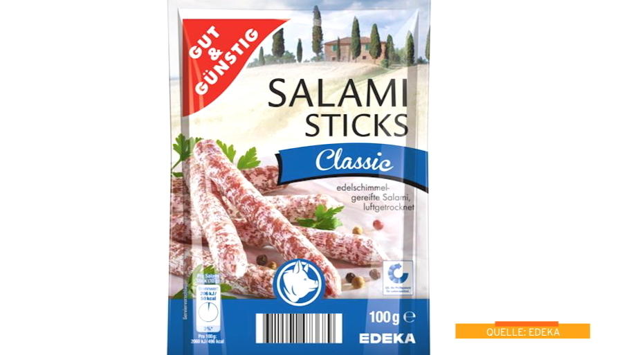 Rückruf von 'Gut & günstig' 'Salami-Sticks-Classic' können Salmonellen enthalten