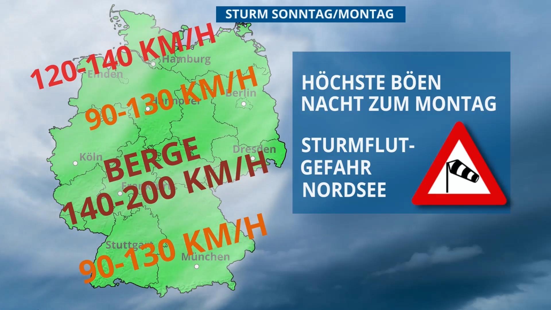 So zieht Sturm Sabine über Deutschland Sturm- und Orkanböen