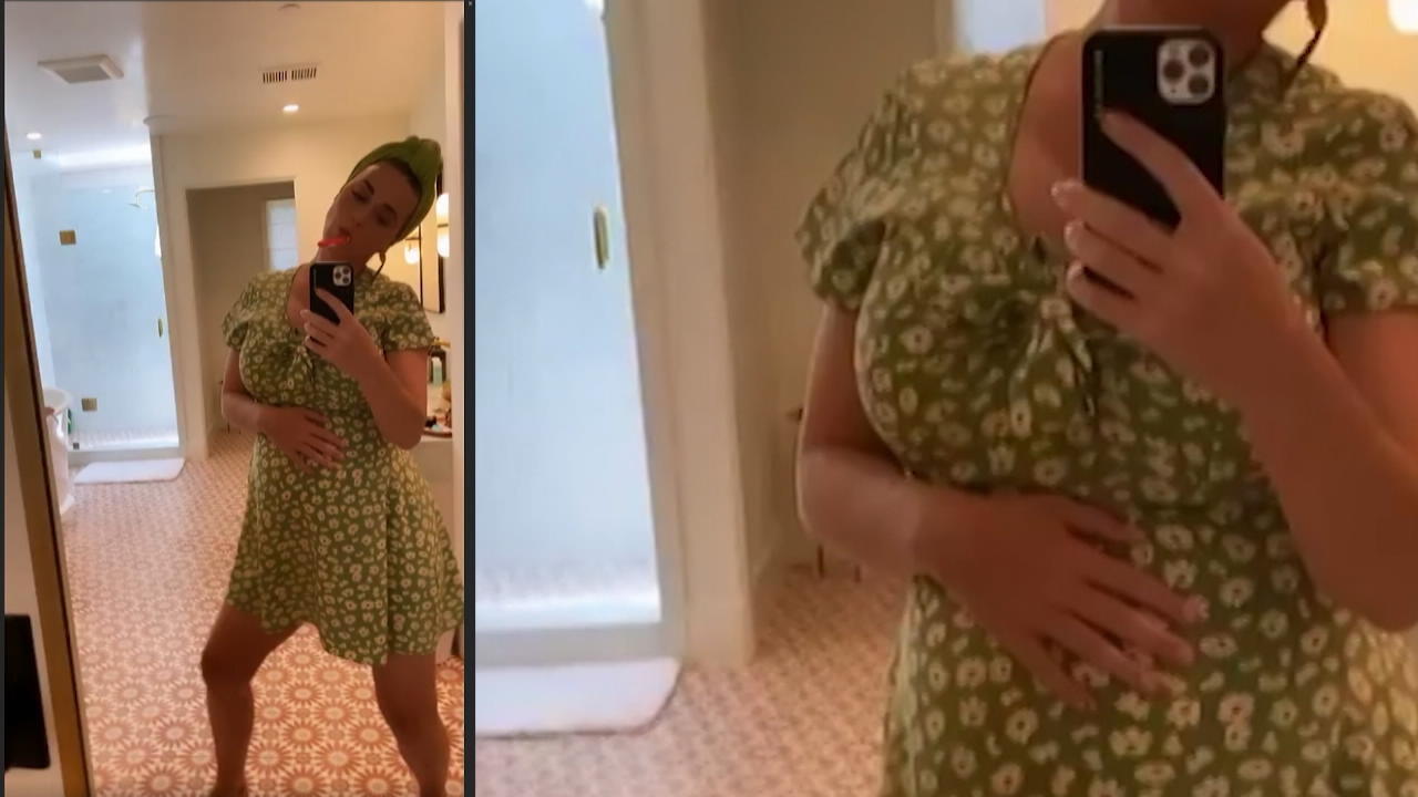 Katy Perry tanzt hochschwanger vorm Spiegel Freudentänzchen mit Babybauch