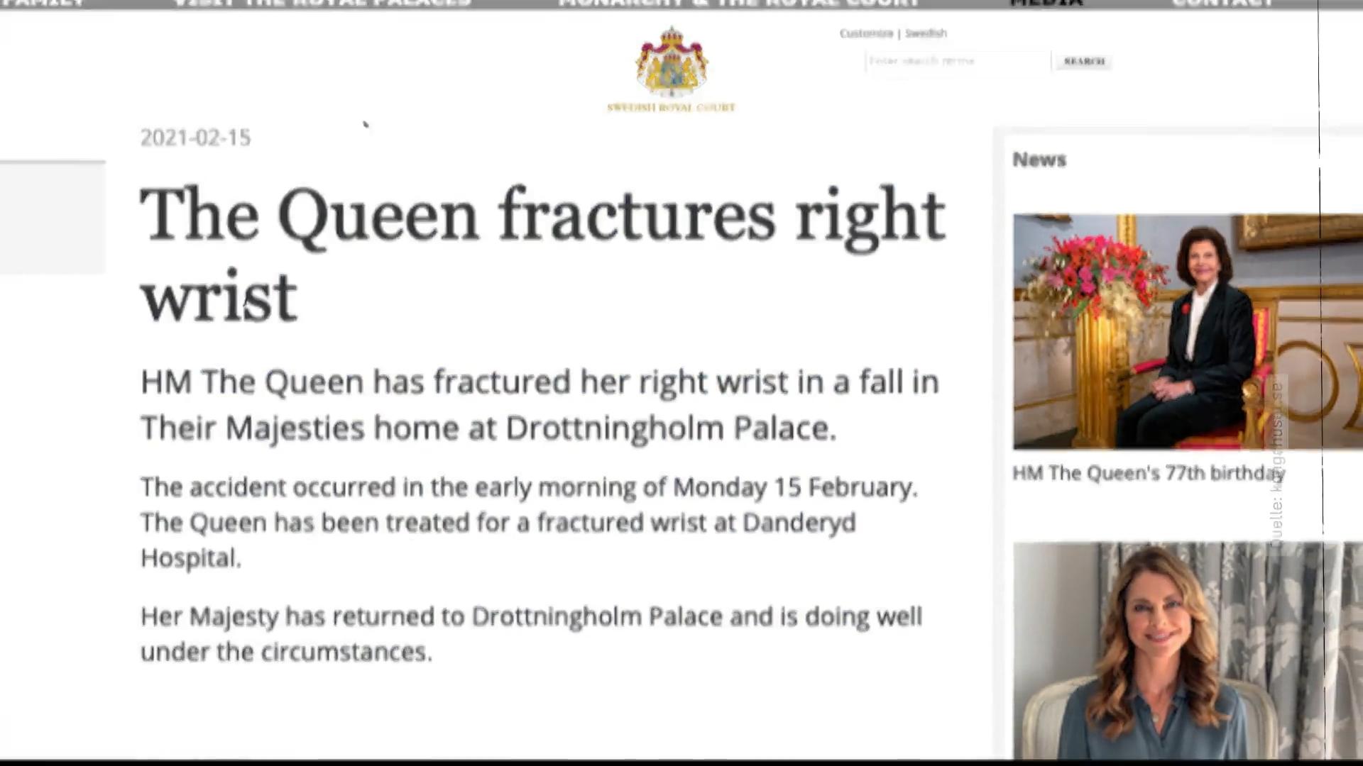 Königin Silvia von Schweden ist gestürzt Handgelenk gebrochen
