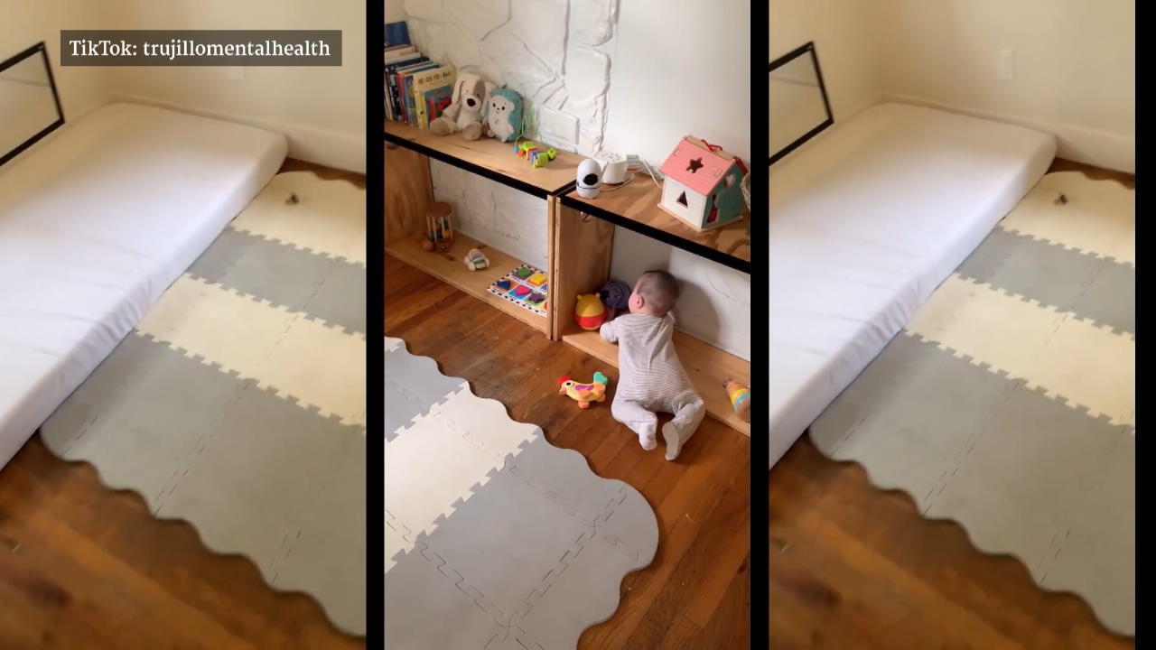 Mutter lebt nach Montessori Bodenbett für Babys