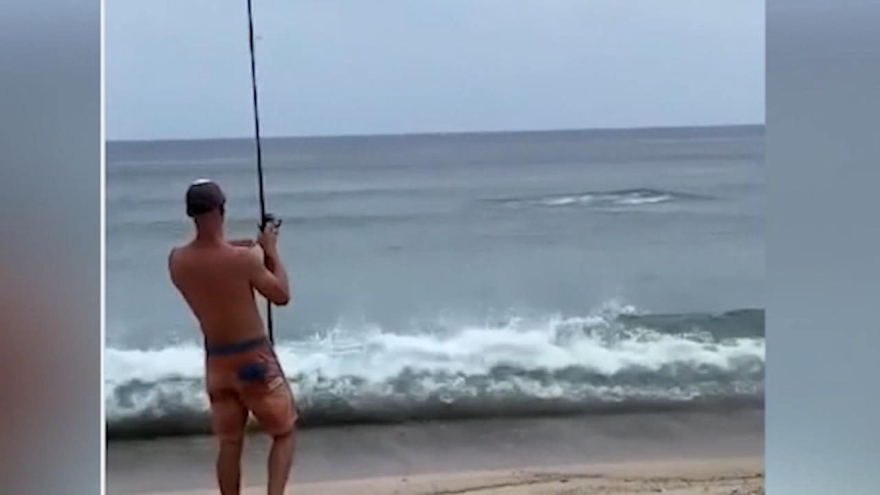 Angler hat Weißen Hai am Haken Was ein Fang - für Sekunden!