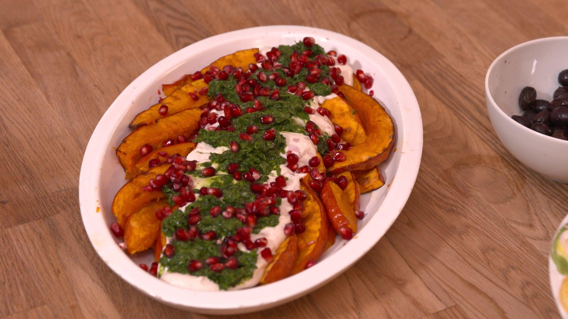 Orientalische Kürbisspalten mit Hummus Lieblingsgericht aus Punkt 12