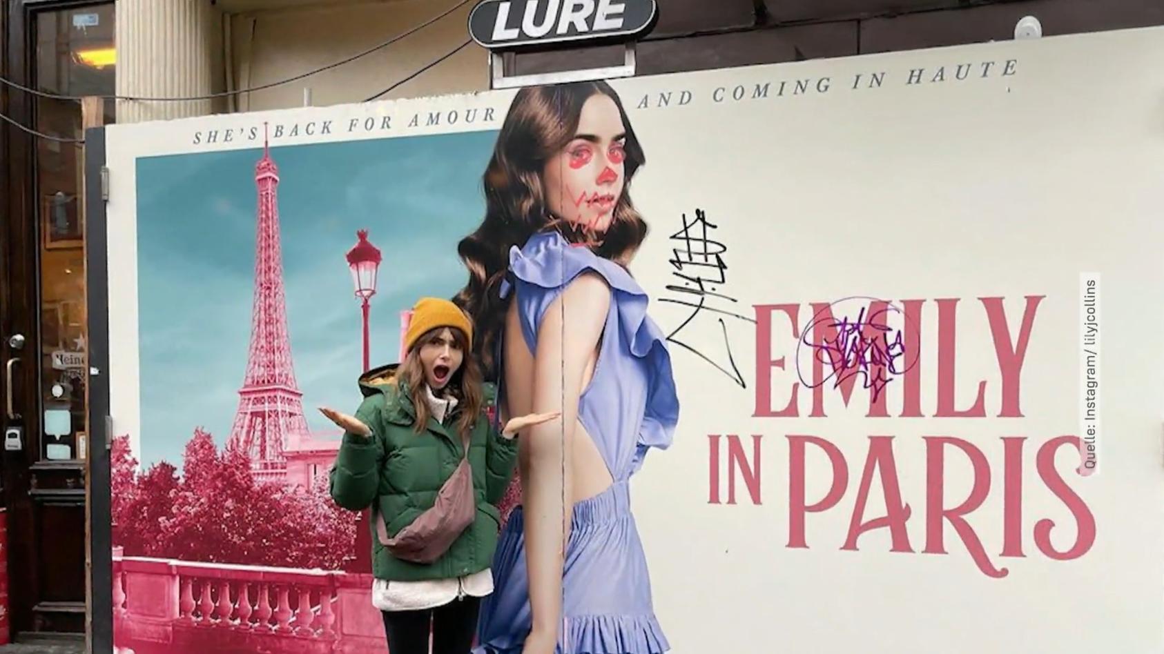 Sie entdeckt ein verunstaltetes "Emily in Paris"-Plakat Lily Collins