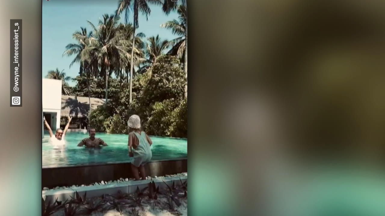 Wayne Carpendale wird von Sohn Mads in den Pool geschubst Gerechte Strafe