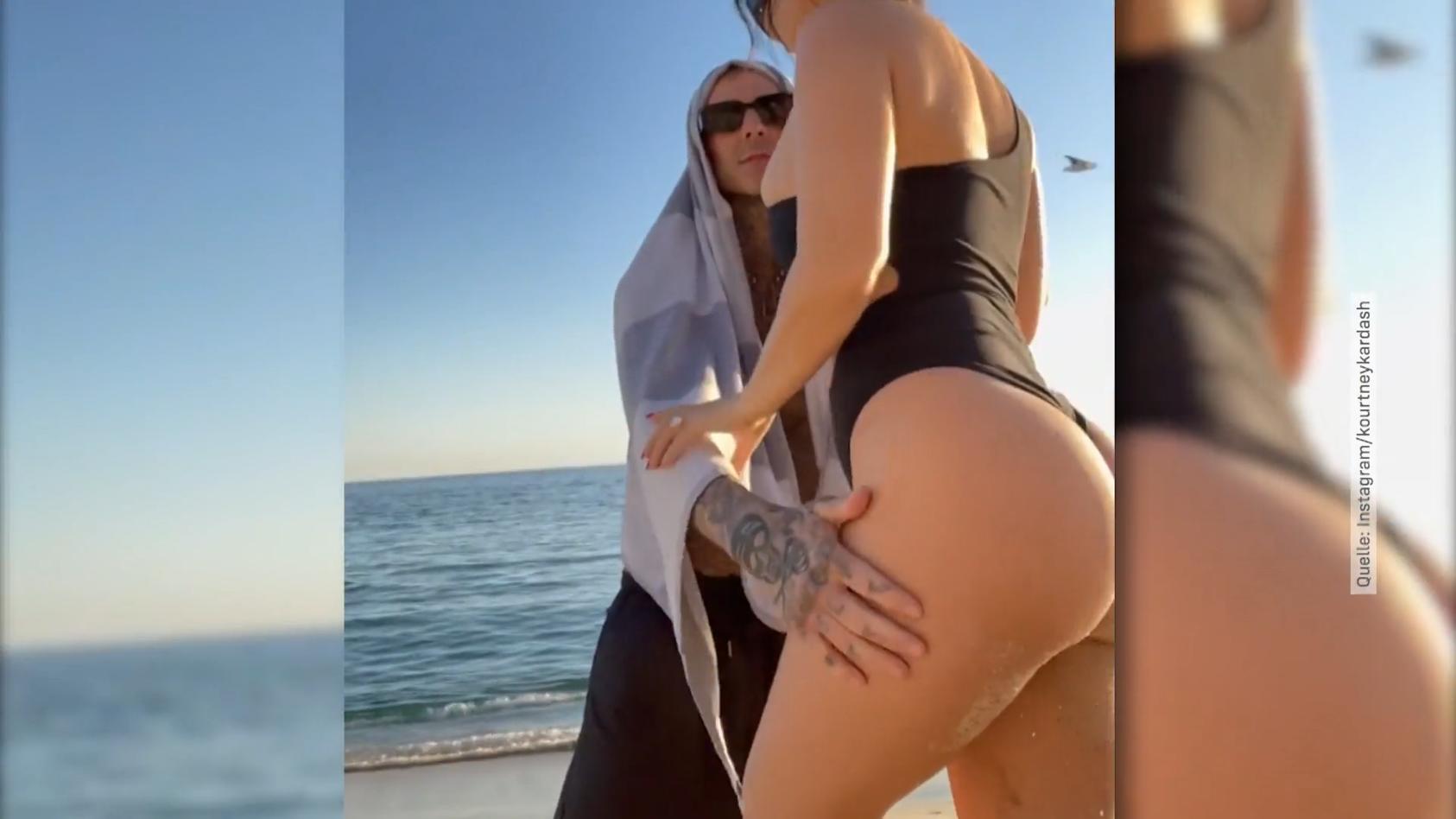 Kourtney Kardashian zeigt ihren prallen Po am Strand Ausflug mit Travis Barker