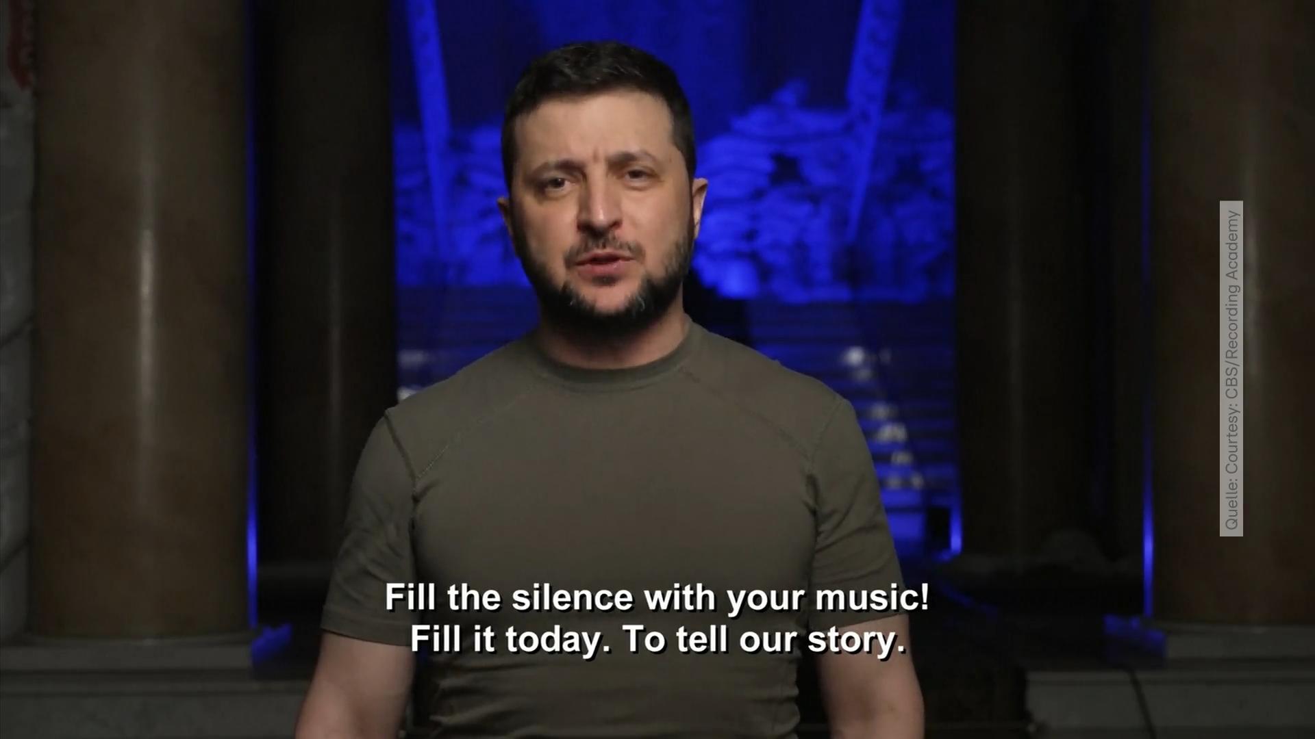 Selenskyj spricht bei den Grammys Emotionale Video-Botschaft