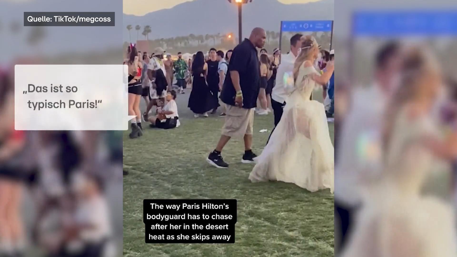 Hier tanzt Paris Hilton ihren Bodyguards davon Brüller-Video vom Coachella geht viral